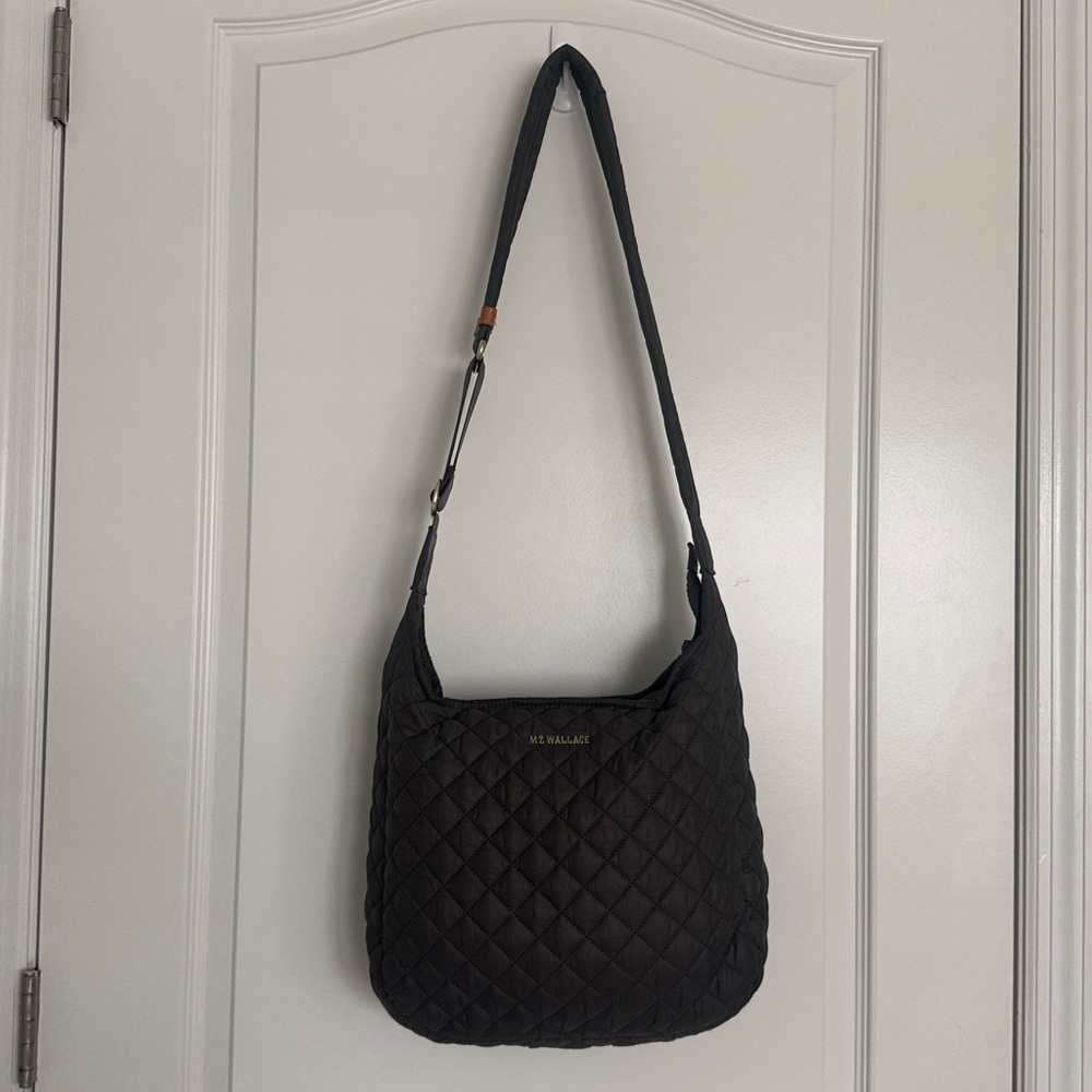 MZ WALLACE Parker Quilted Nylon Crossbody Bag Messenger Bag Purse Gray Medium Sz - Picture 5 of 16